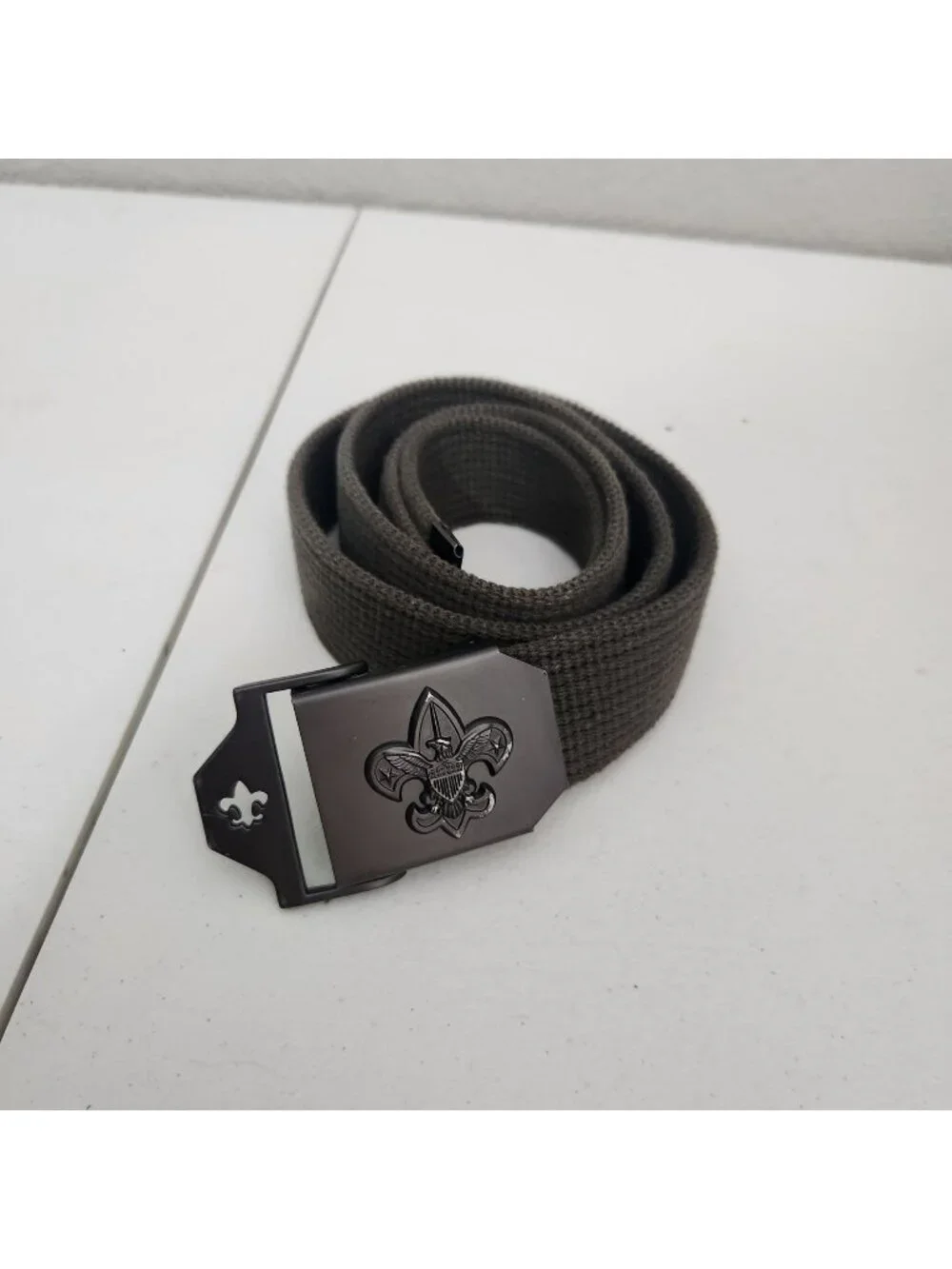 Boy Scouts Of America Olive Green Canvas Belt With Metal Buckle Logo Design 41 I